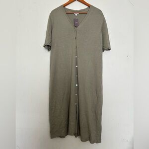 J. Jill Olive Button-Front V‑Neck Midi Dress